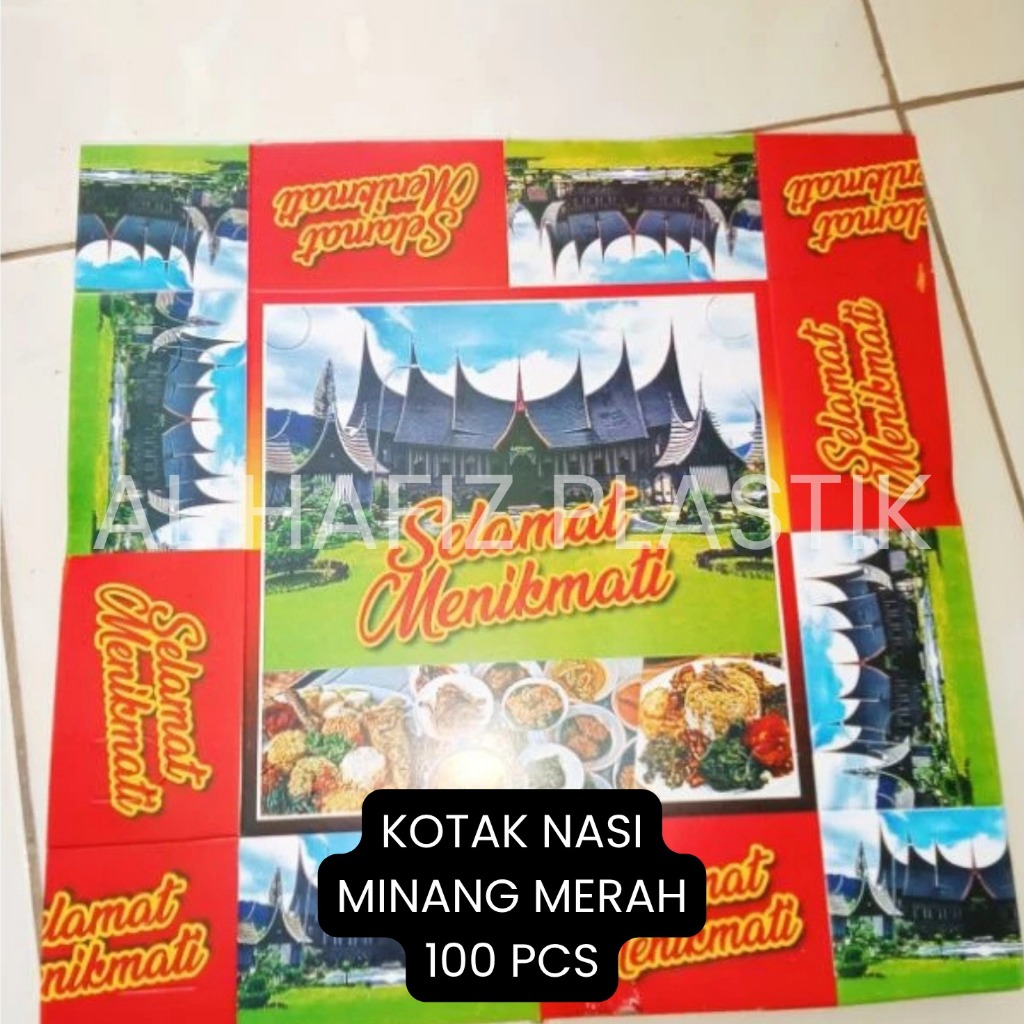 

(10 PCS) Box Kotak Nasi Minang Selamat Menikmati Merah Kotak Kue Makanan 20x20