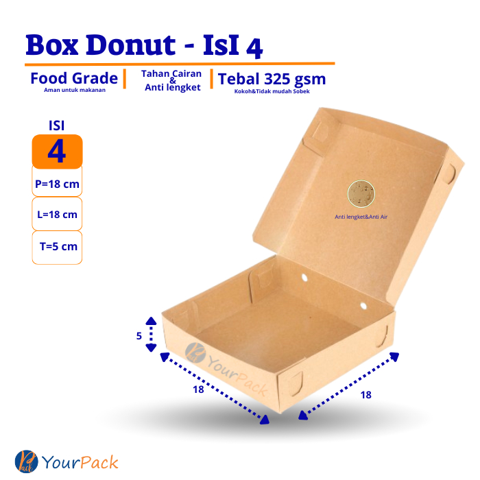 DUS BOX DONAT ISI 4 / ROTI / BROWNIES / KUE / DONUT / BOMBOLONI - BOX DONAT