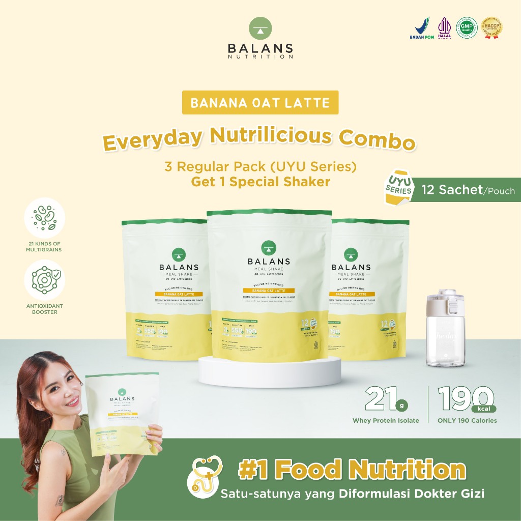 Balans Daily Nutritious Meal Package | 3 Regular Pouch Meal Shake UYU Series Free Shaker