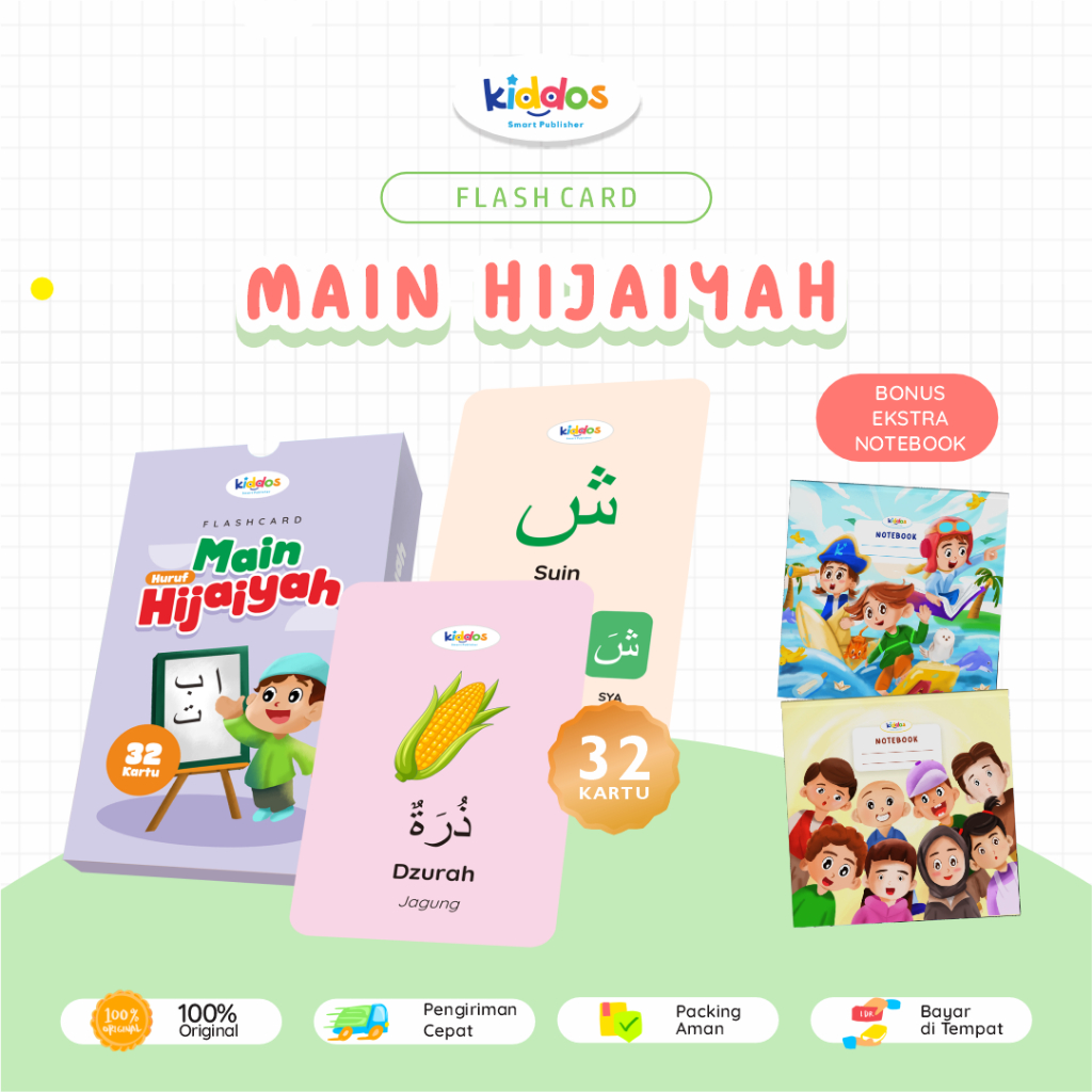 FLASHCARD EDUKASI ANAK USIA 2-6 TAHUN - KARTU BELAJAR ANAK MENGENAL HURUF HIJAIYAH - KIDDOS SMART PU
