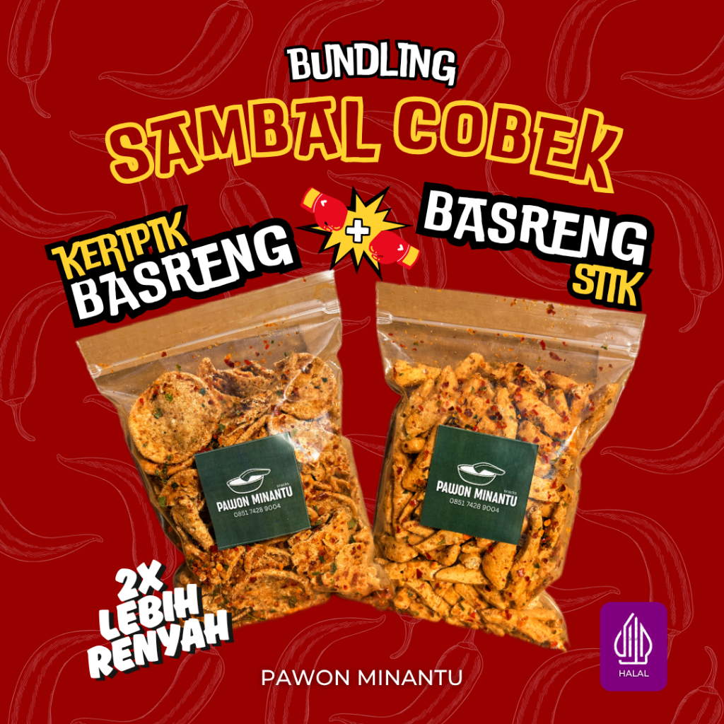 

Basreng Pedas Daun Jeruk Cikur Sambal Cobek ( Bundling ) Keripik Basreng 250gr + Basreng Stik 250gr
