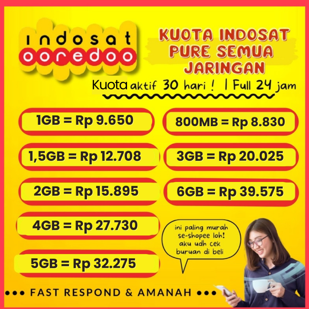 Paket Data IM3 Kuota Indosat Mini 100MB 200MB 300MB 400MB 500MB 600MB 700MB 750MB 800MB 1GB Full 24 