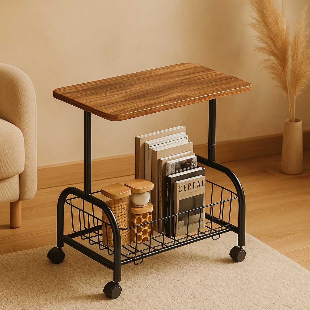 Meja Tamu Minimalis - Meja Tamu Portable dengan Roda - Nakas Samping Tempat Tidur