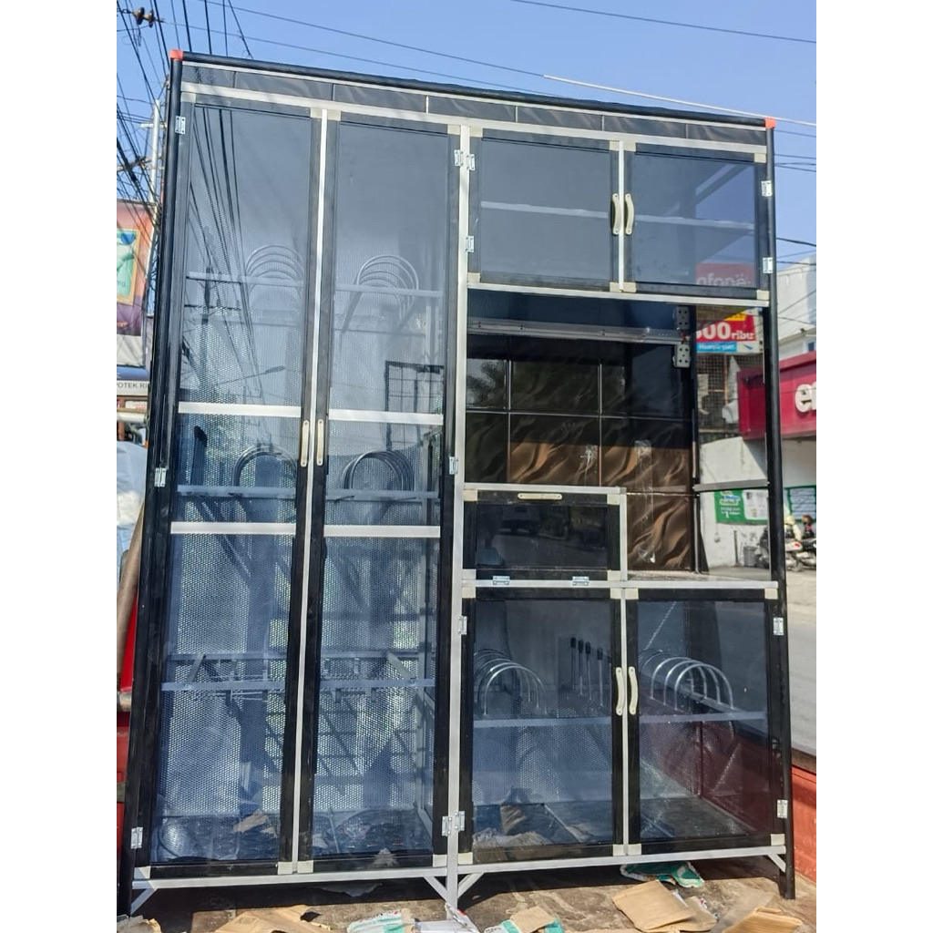 Rak Piring 4 Pintu Keramik Hitam Polos