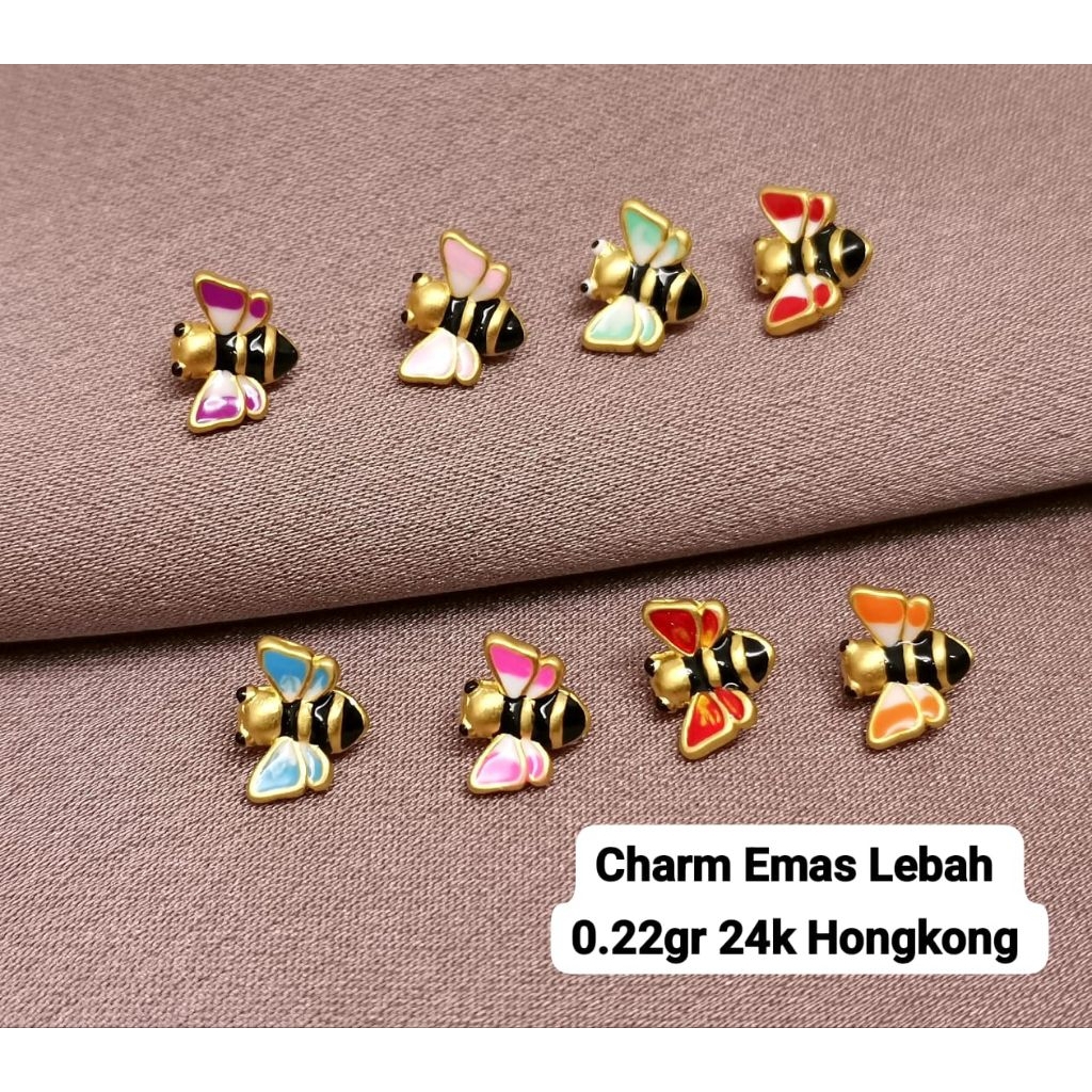 Charm Emas Asli Lebah 24K Hongkong 999% Warna Random