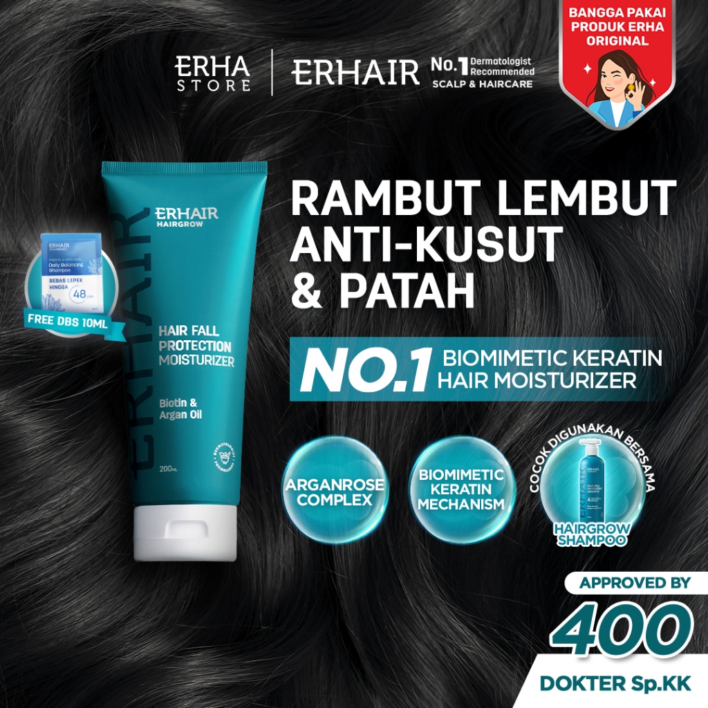 ERHAIR Hairgrow Hairfall Protection Moisturizer 200ml - Conditioner Rambut Rontok, Patah dan Kering 