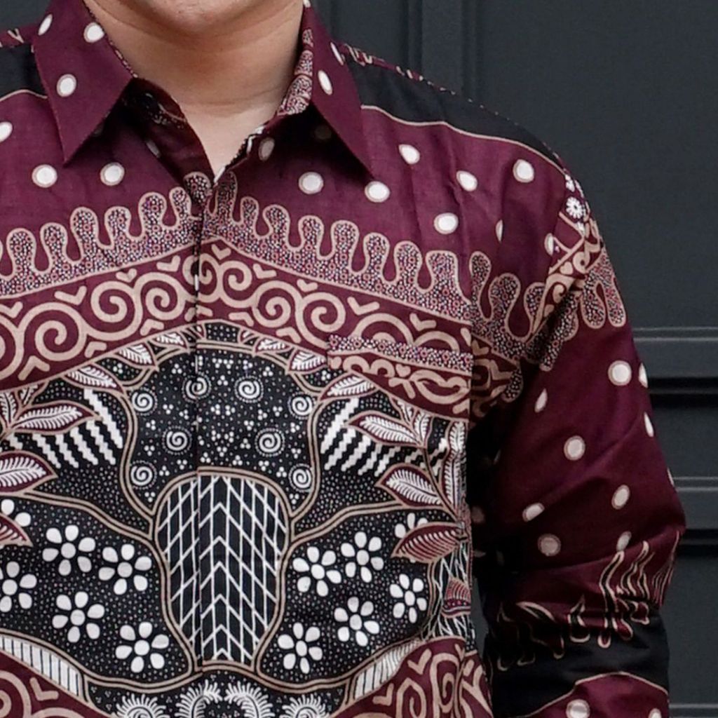 Kemeja Batik Pria Lengan Panjang Lapis Furing Standar Jumbo Katun Warna Burgundy Batik Ambari KBL 67