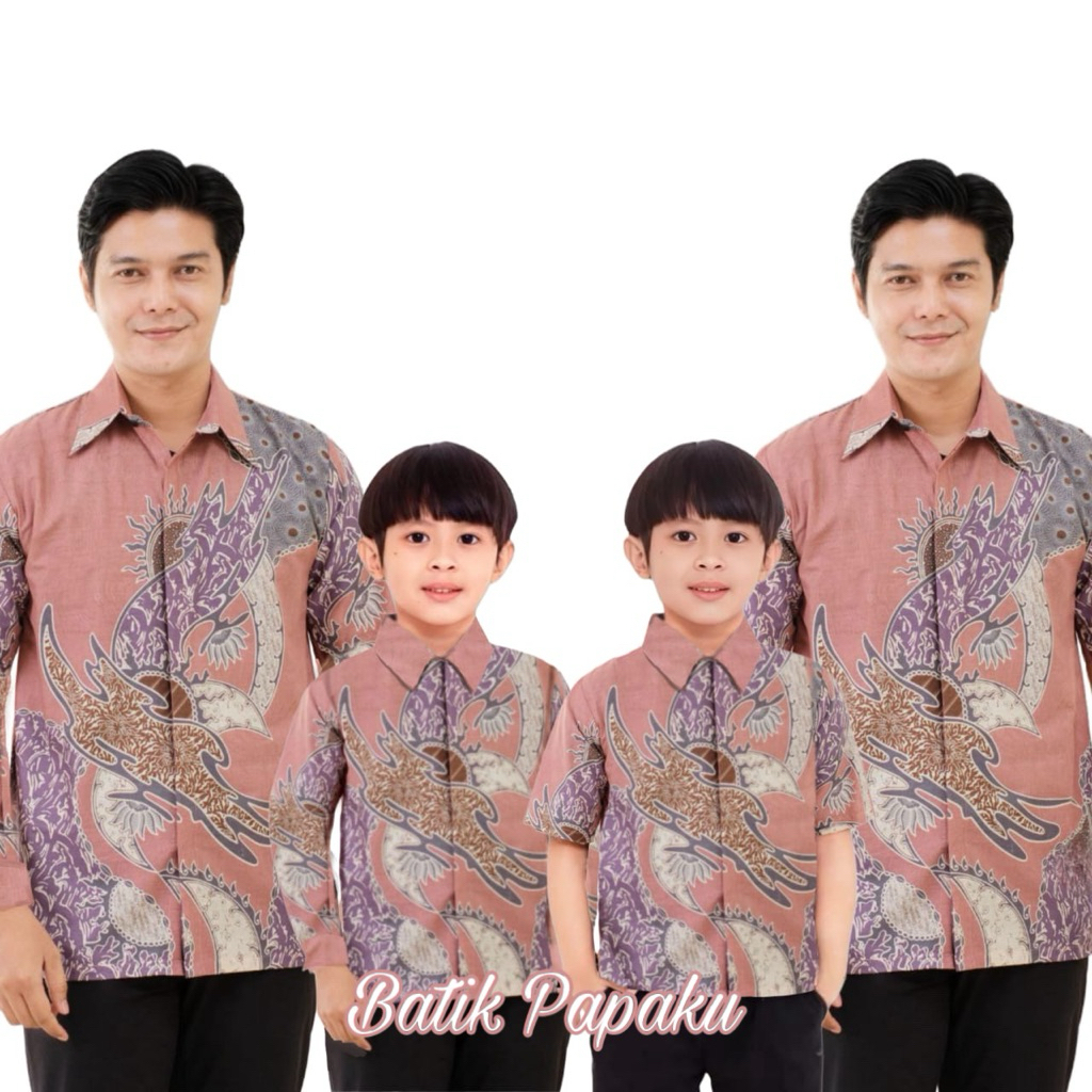 Batik Papaku Kemeja Batik Anak Laki-Laki Lengan Panjang Batik Ayah dan Anak Cowok warna Peach Pink S