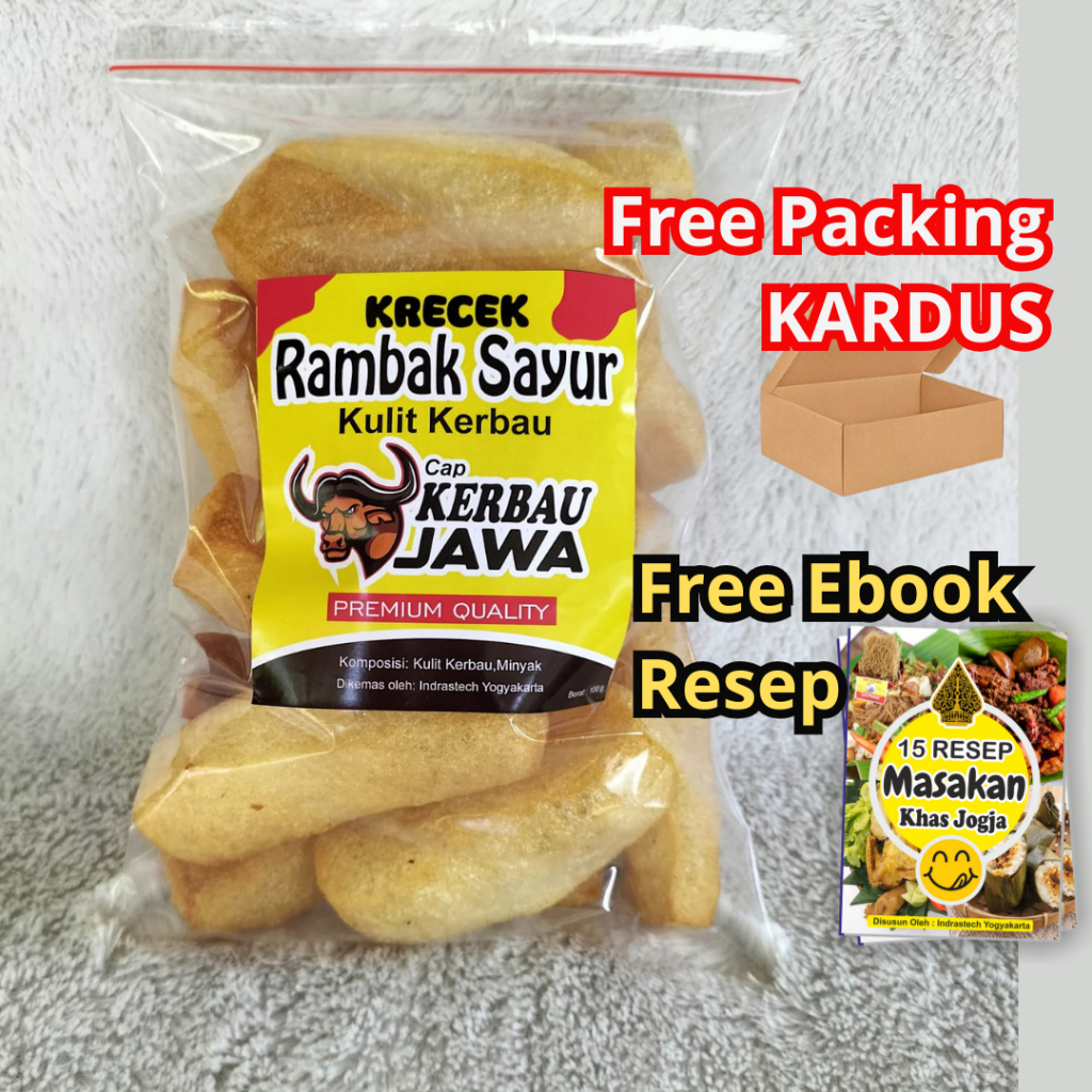 

Rambak Krecek Sayur Kulit Kerbau Super Premium Cap Kerbau Jawa 100 gram Asli Jogja