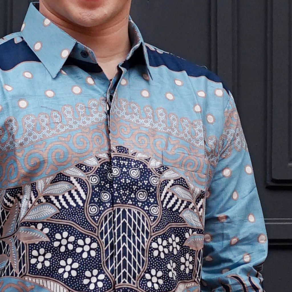 Kemeja Batik Pria FURING Lengan Panjang Premium Standar & Jumbo Warna Biru Muda Batik Ambari KBL 68