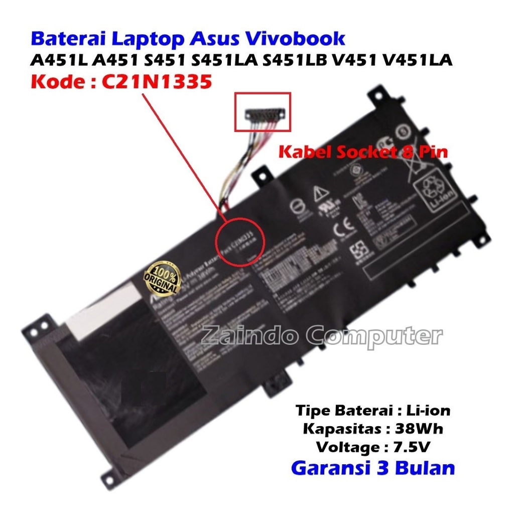 BATERAI ASUS VIVOBOOK  C21N1335 A451L A451 S451 S451LA S451LB V451 V451LA S451 S451LA S451LB V451 V4