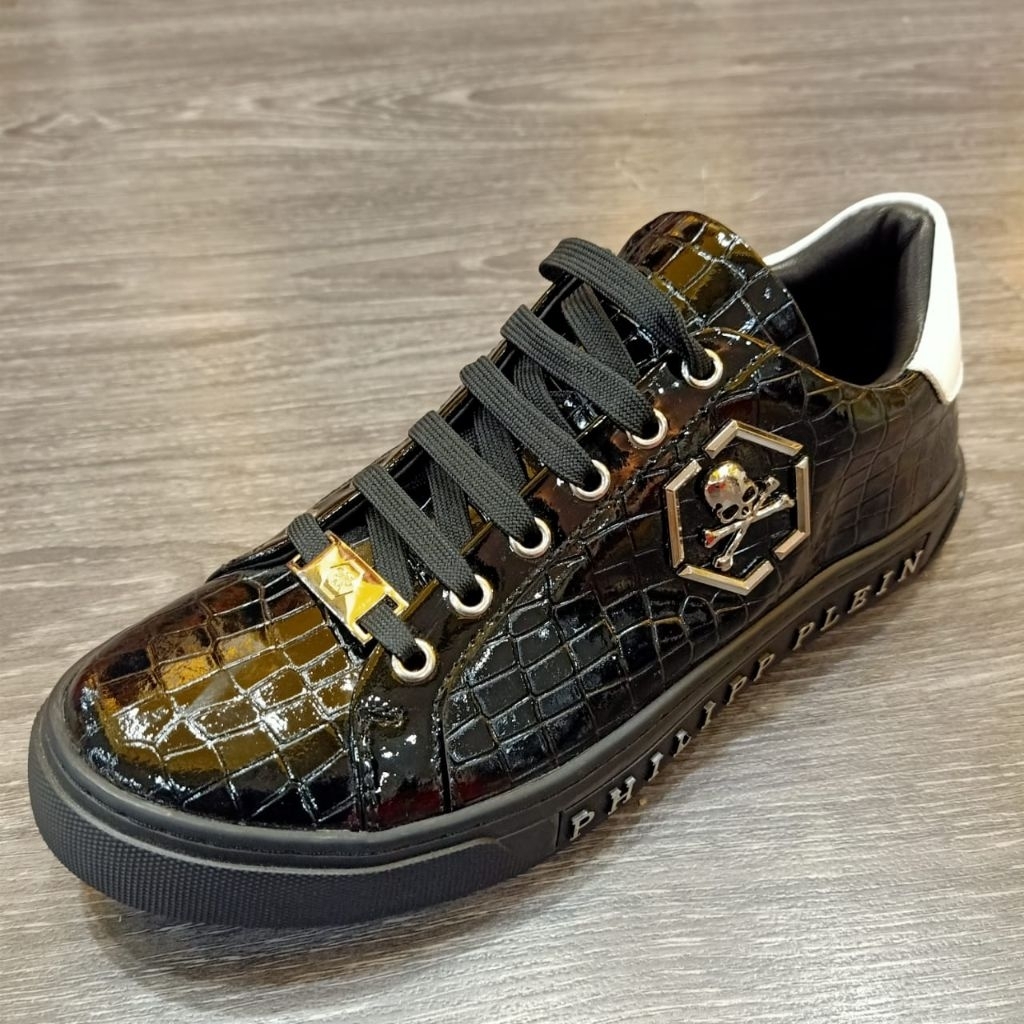 Sepatu Sneaker Philipp plein black sepatu Sneakers pria kulit