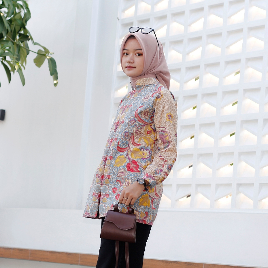 Produk AZZAHRA tunik batik wanita lengan panjang kerja kantor premium
