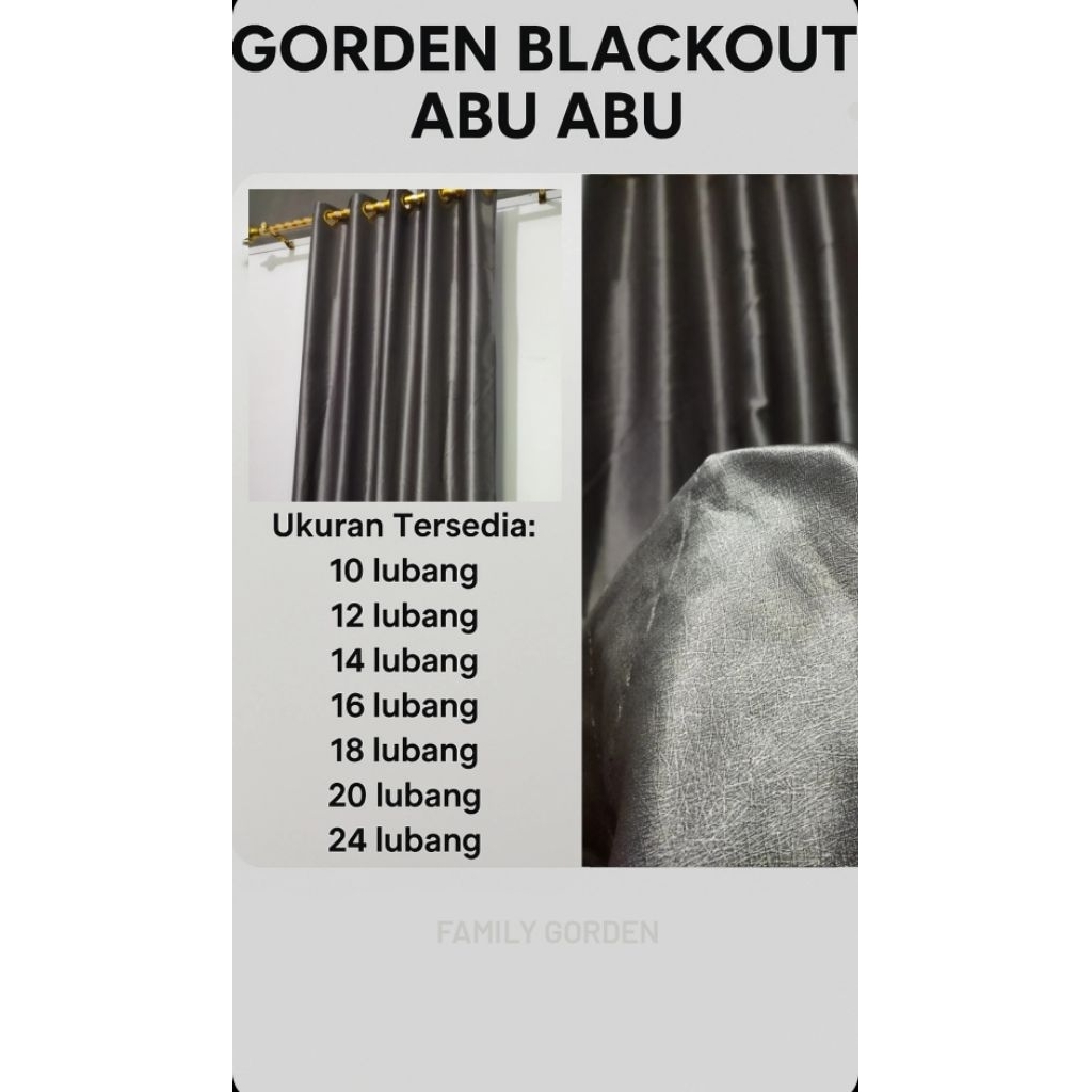 ✨ FAMILY GORDEN✨Gorden Blackout Mewah Warna Abu Silver – Lubang Ring Emas (10–24 Lubang), gorden can