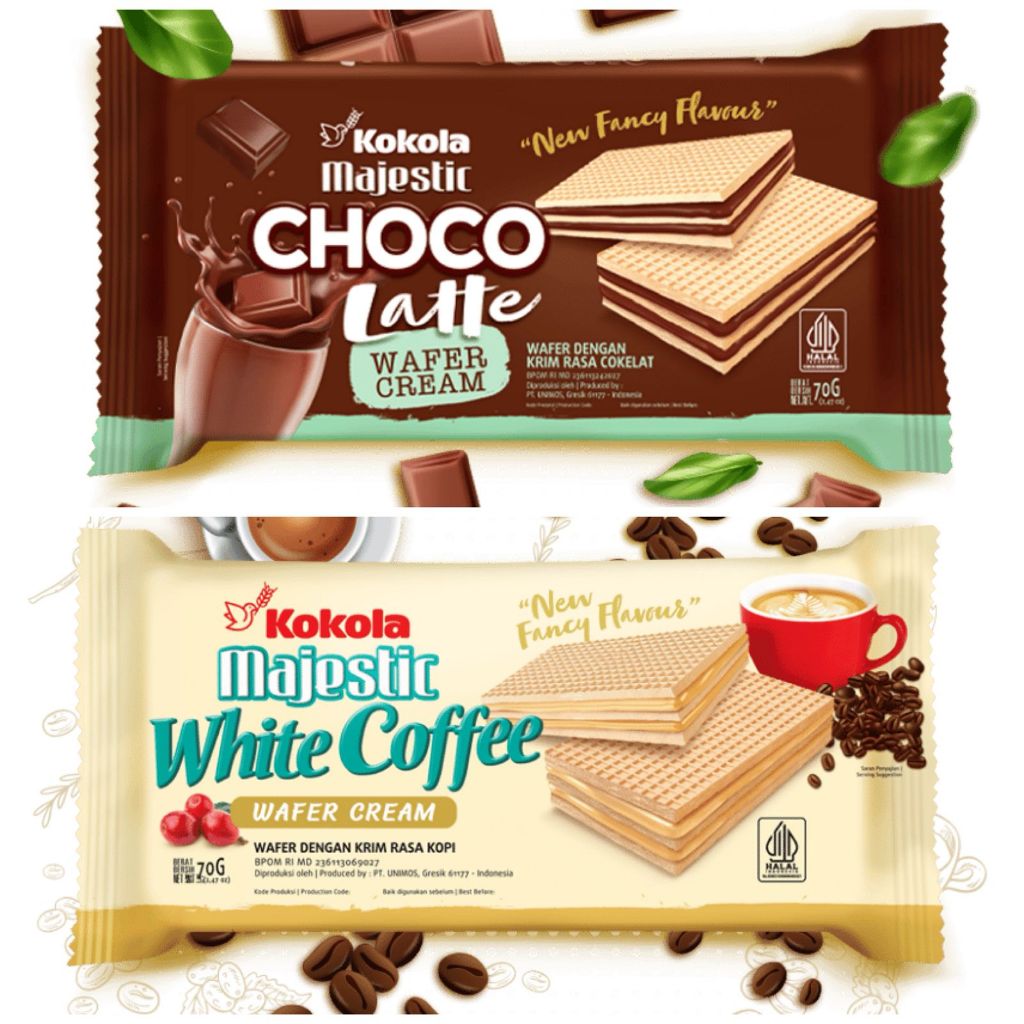 

Wafer Kokola Majestic 70 gram 1 karton isi 30 pcs White Coffe Chocolate