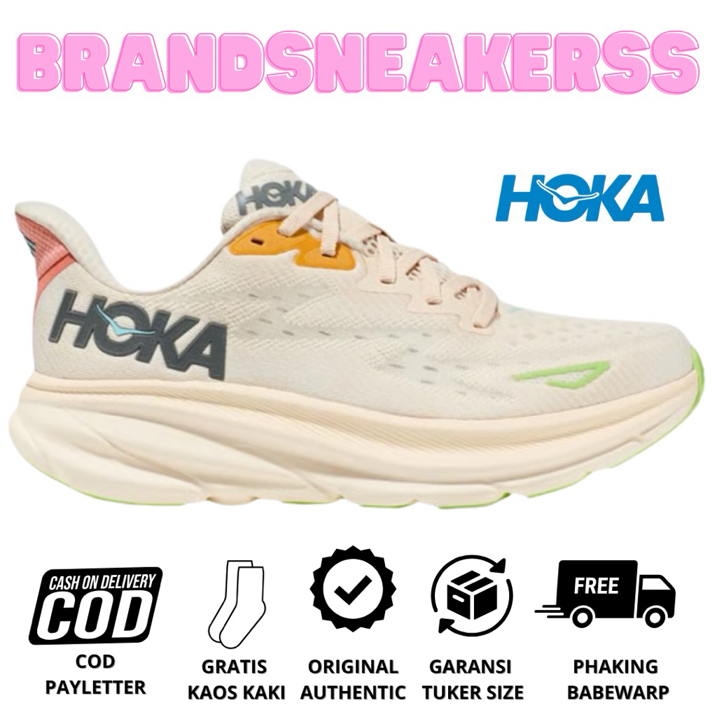 Sepatu Running Wanita Hoka Original Hoka Clifton 9 Vanilla Astral