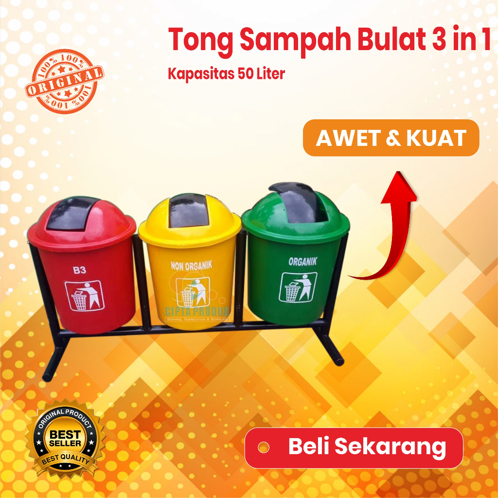 Tempat Sampah Pilah 3 in 1 - Tong Sampah Fiberglass