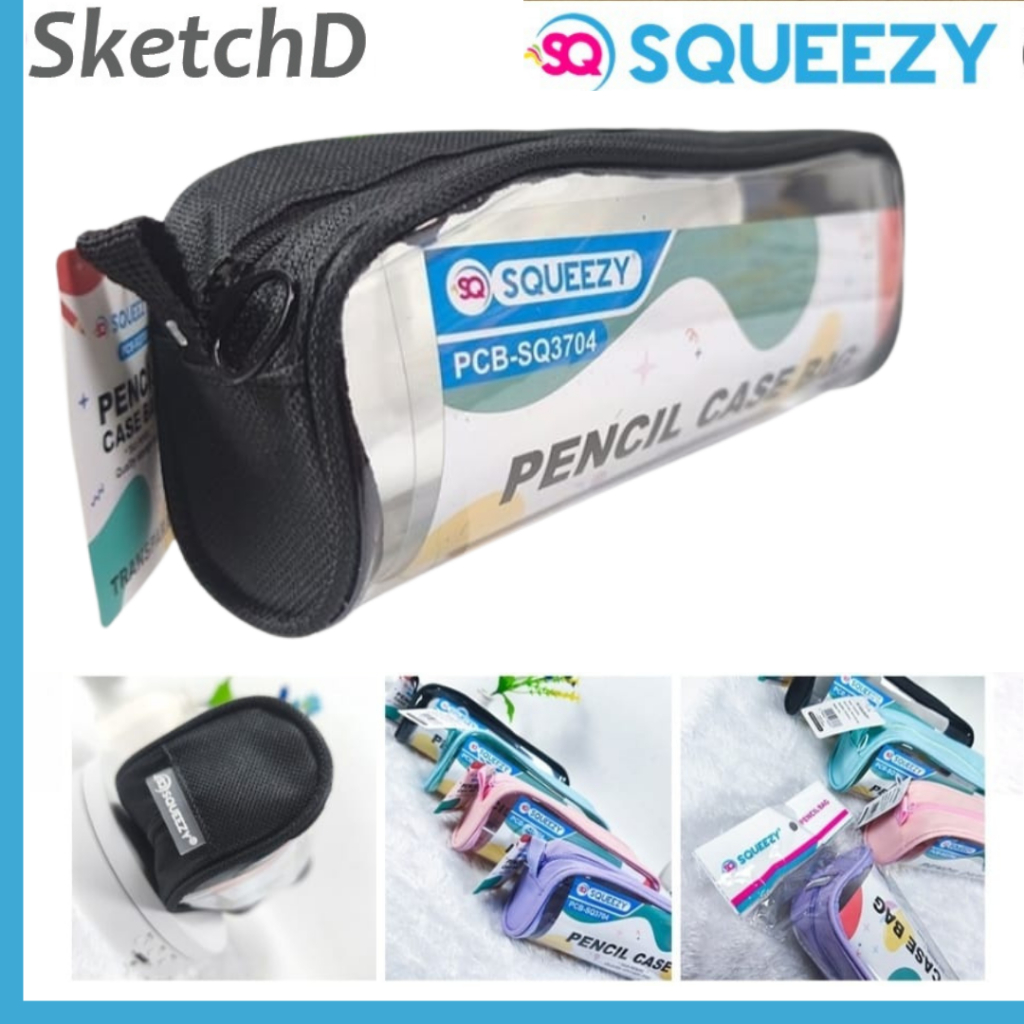 

Kotak tempat pensil plastik bening Squeezy 3704 Pencil Case pouch zipper plastic