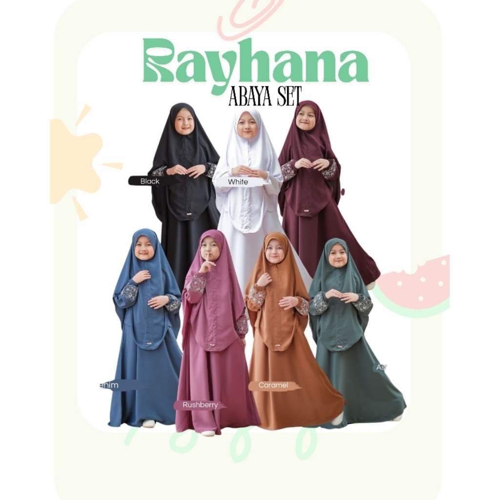 SRAE PREMIUM | Gamis Anak RAYHANA Abaya Set | Gamis Bordir Set Bergo Free Cadar | Gamis Anak Perempu