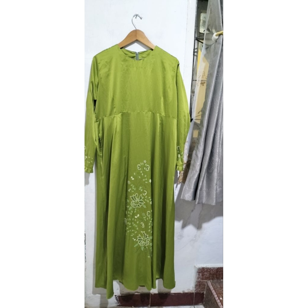 Gamis Long Dress Satin Wanita Sulam Kapalo Samek Cantik Jumbo