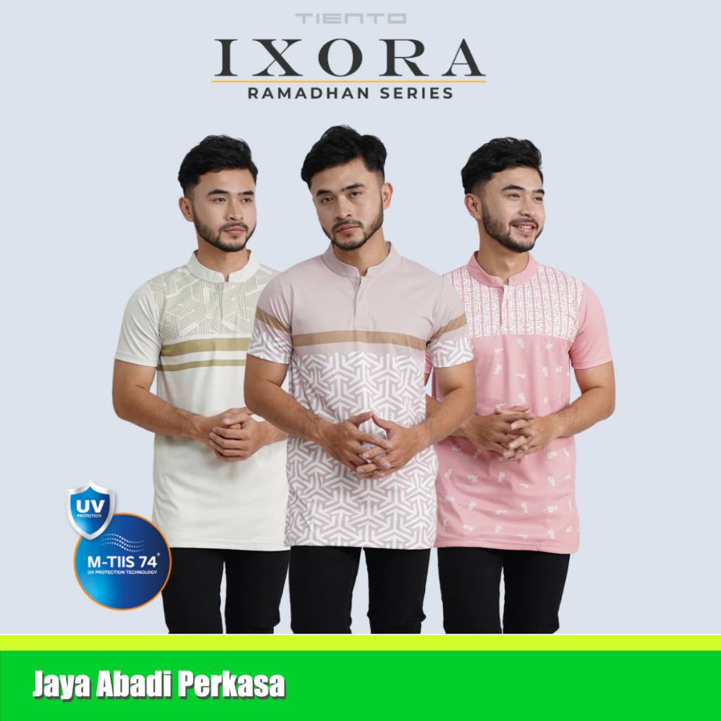 Koko Pria Baju Muslim Kurta Atasan Lengan Pendek Motif Ixora