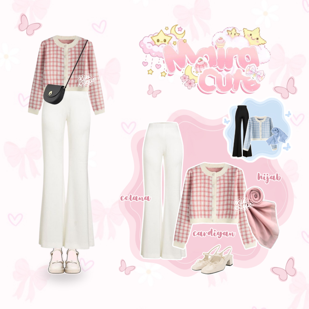 Set Outfit Remaja Korean Style Cardigan Celana Cutbray Rok Hijab OOTD