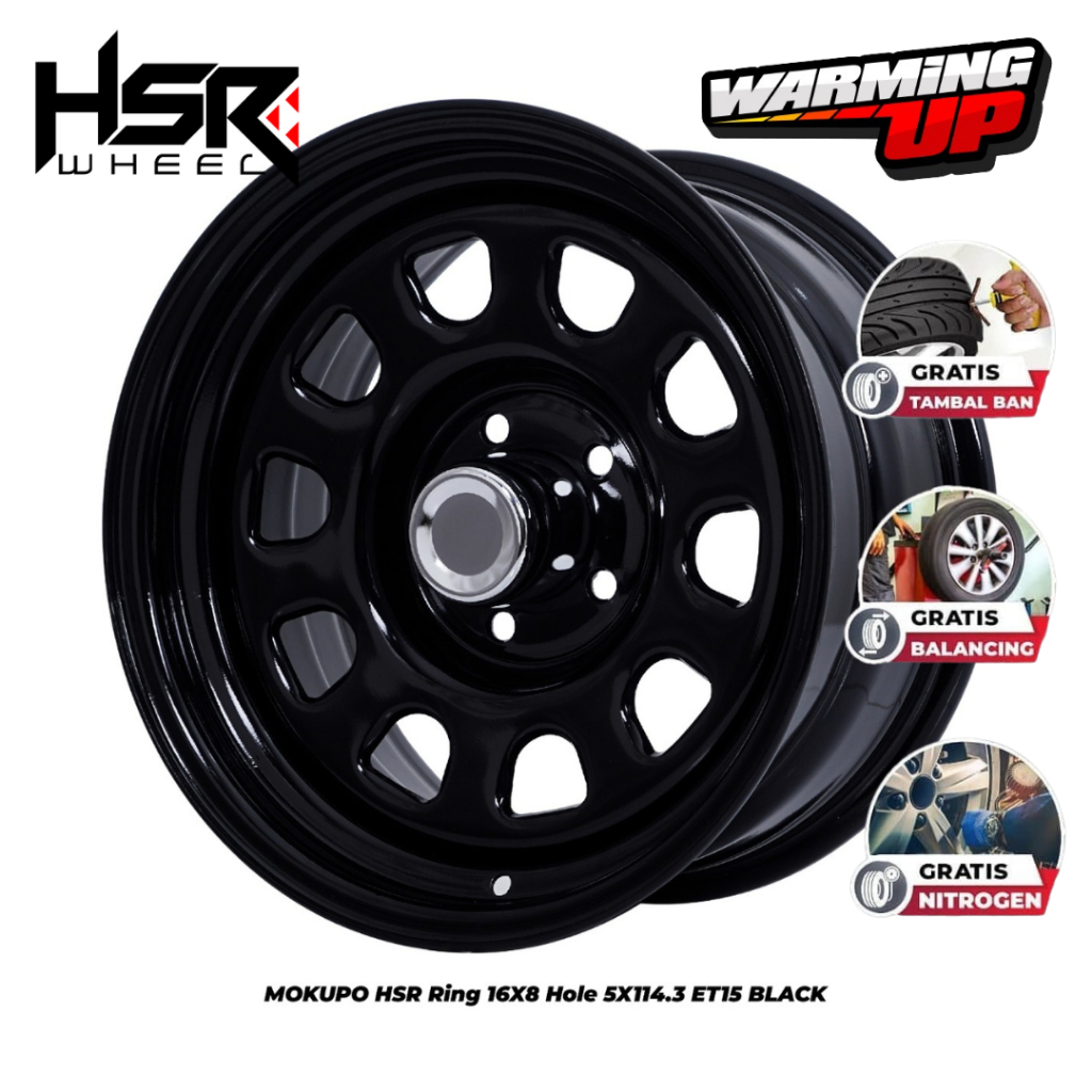 Velg Mobil Kaleng Besi Rush Terios Xtrail Ring 16 Lebar 8 PCD 5x114,3 HSR MOKUPO R16X8 ET15 BLACK