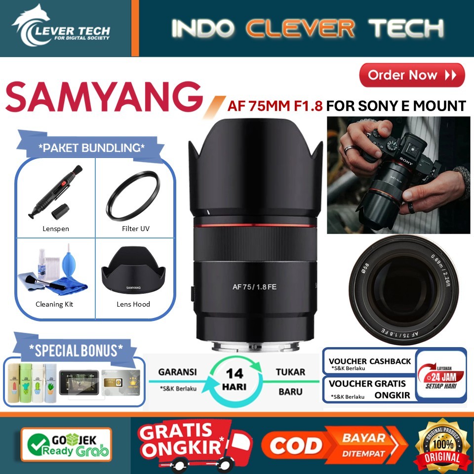 Samyang AF 75mm f1.8 for Sony E Mount Samyang 75mm f/1.8 FE Lens Garansi 1 Tahun