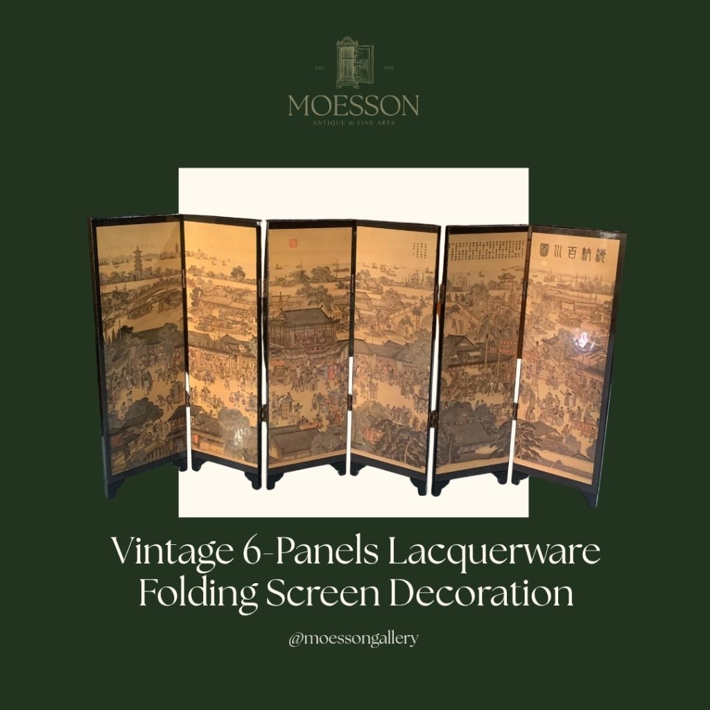 Mini Sketsel Dekorasi 6 Panel dengan Lukisan China Lawas Jadul Tua