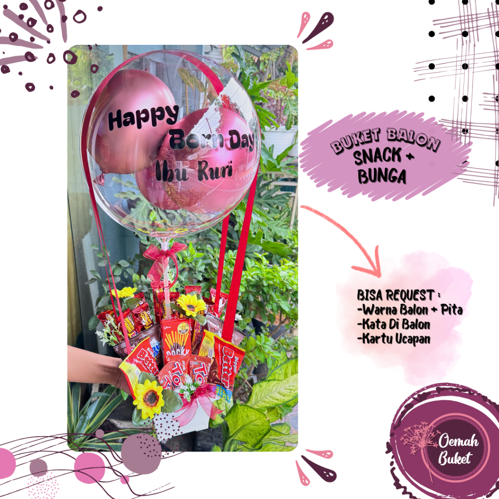 Buket Balon Snack | Buket Balon Snack Bunga | Buket Balon | Buket Wisuda | Hadiah Balon | Balon Snac