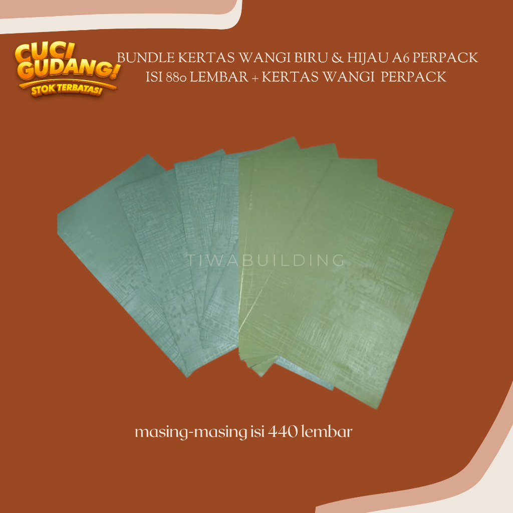 

BUNDLE KERTAS WANGI BIRU A6 PERPACK + KERTAS WANGI HIJAU A6 PERPACK (MASING-MASING ISI 880LEMBAR)