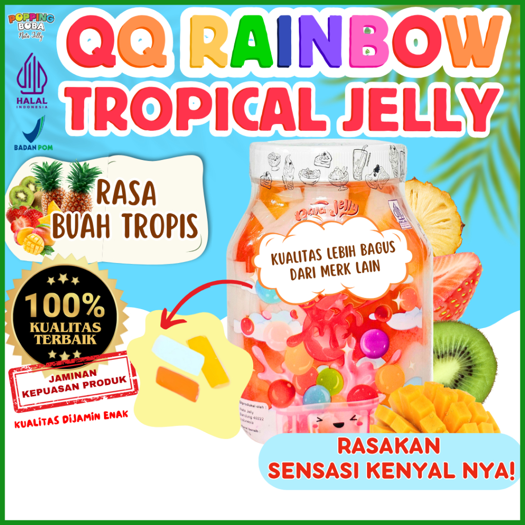 

QQRainbowJellyKonyakuToppingMinumanKombinasi ESSENLI Bubuk Minuman Powder Drink - Tropical Jelly Buah Tropis 500 Gram | Cocok Untuk Semua Jenis Minuman