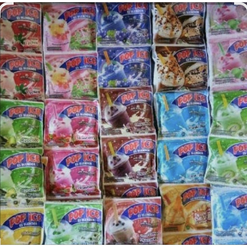 

<rengtengan> pop ice minuman sachet all varian 1renteng isi 10pcs x23gram..