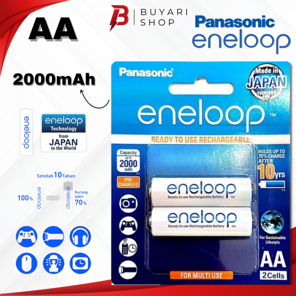 Baterai Pansonic Eneloop AA ORIGINAL Batre Cas AA A2 Panasonic Eneloop Rechargeable Battery 2000 mAh