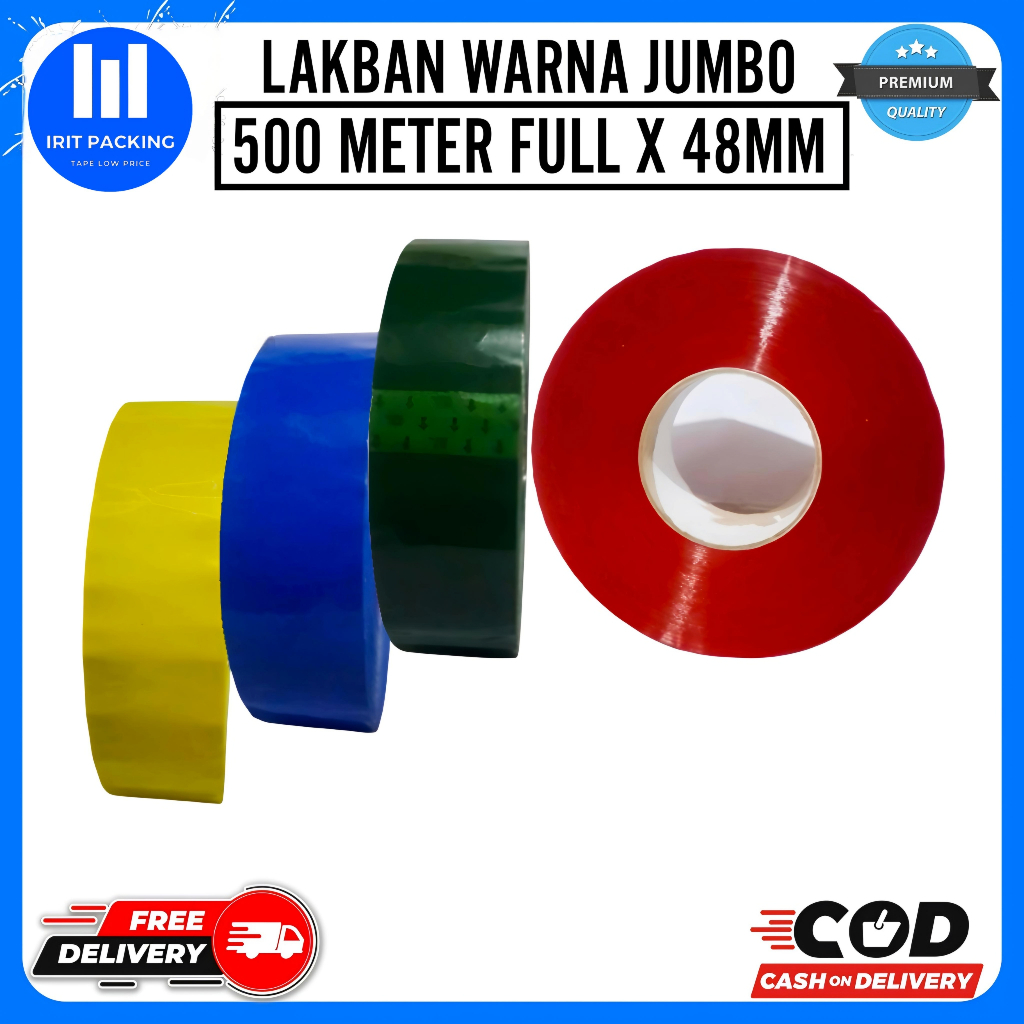 

LAKBAN WARNA JUMBO 500 METER FULL X 48MM - ISOLASI SOLASI WARNA 500 YARD