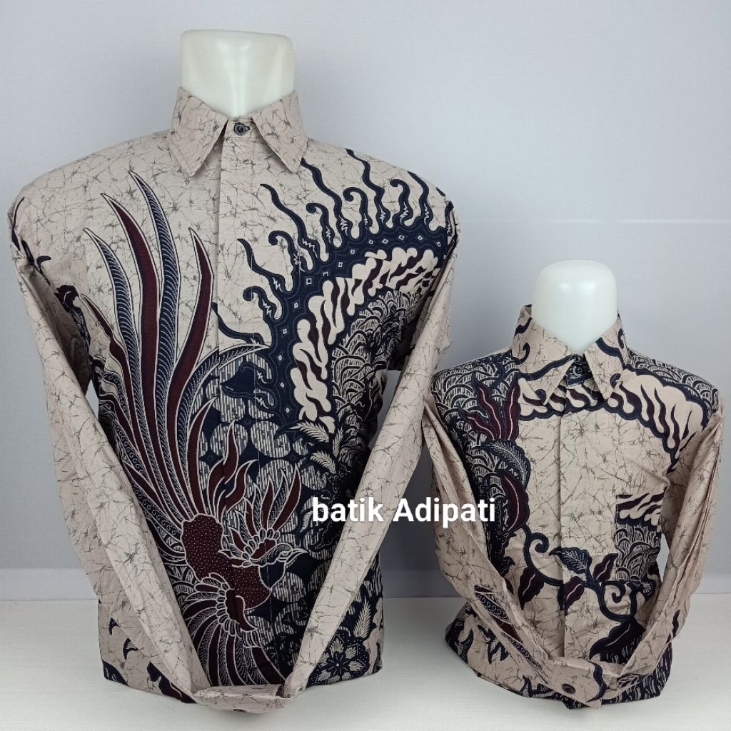 Kemeja Batik Warna Cream Muda Pasangan Ayah Dan Anak Bahan Katun
