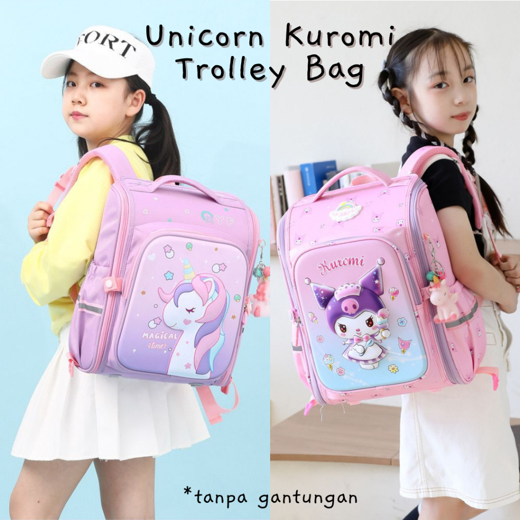 Unicorn Kuromi Trolley Bags | Tas Ransel Anak | Tas Sekolah Anak | Tas Koper Anak | Tas Roda Anak Se