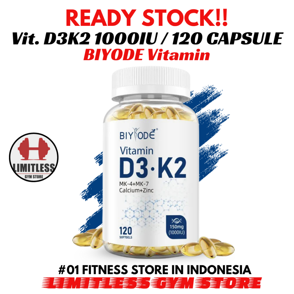 (PROMO!) Biyode USA Vitamin D3 K2 + Calcium Zinc 50mg - 120 Kapsul D3K2