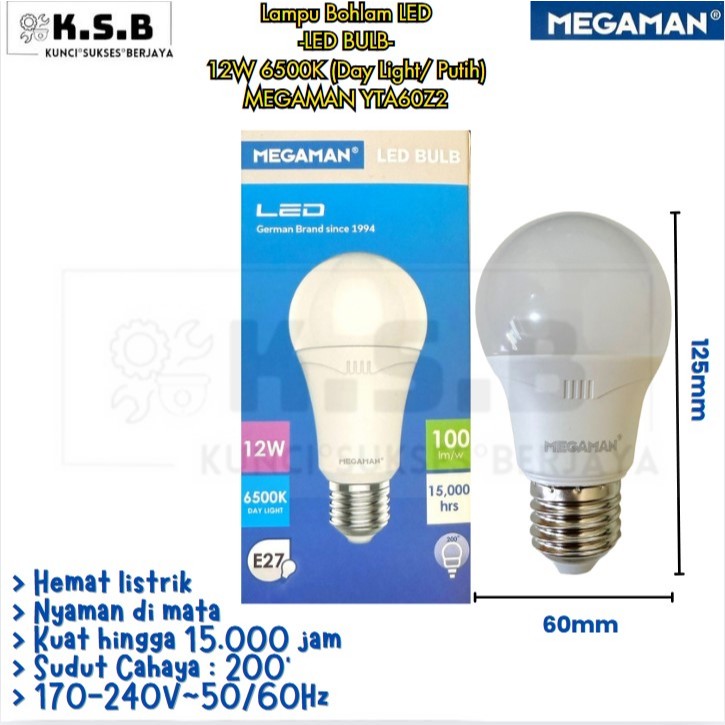 Lampu Bohlam A-BULB LED BULB 12W 6500K 120-240V MEGAMAN (A-BULB YTA60Z2 ) MEGAMAN
