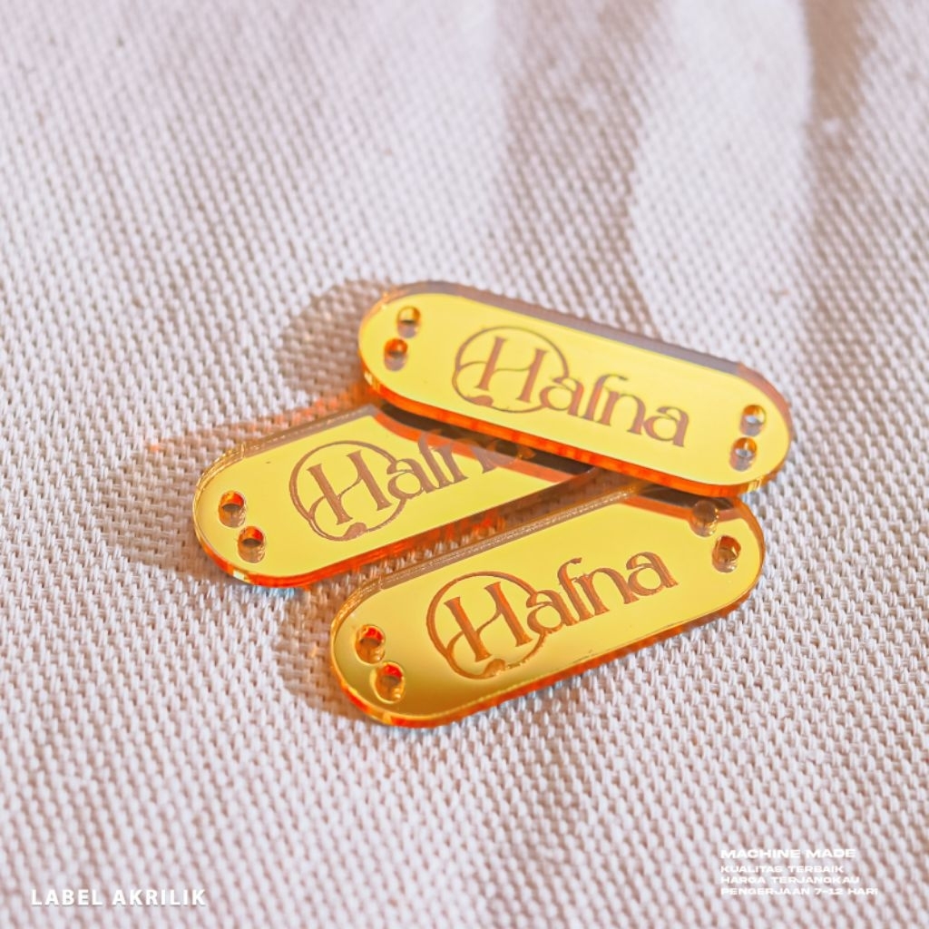 

label akrilik, label akrilik custom, label akrilik hijab, label akcesoris, label baju