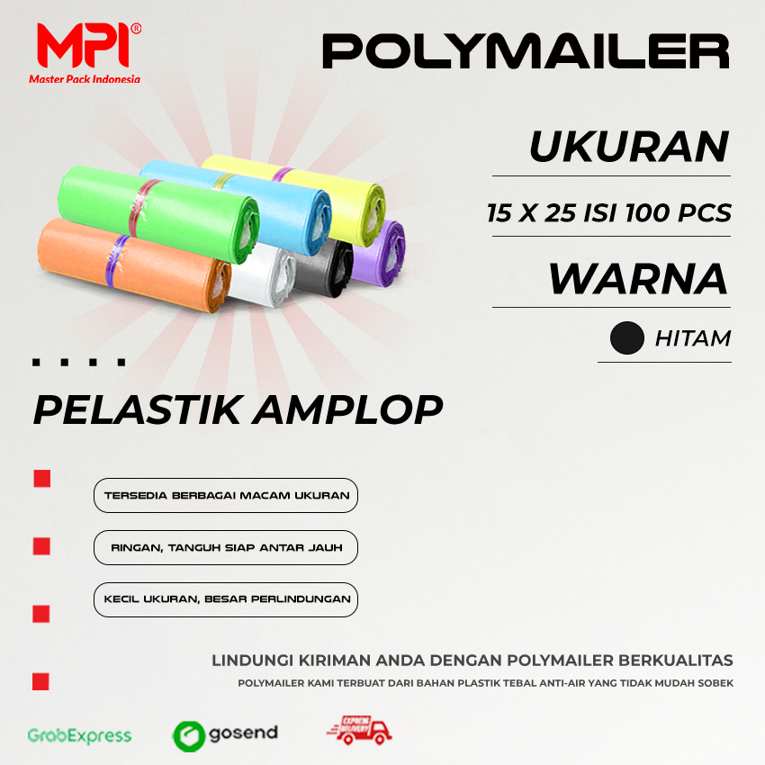 

MPI POLYMAILER - KANTONG AMPLOP 15X25CM HITAM - PLASTIK LDPE ISI 100 PCS
