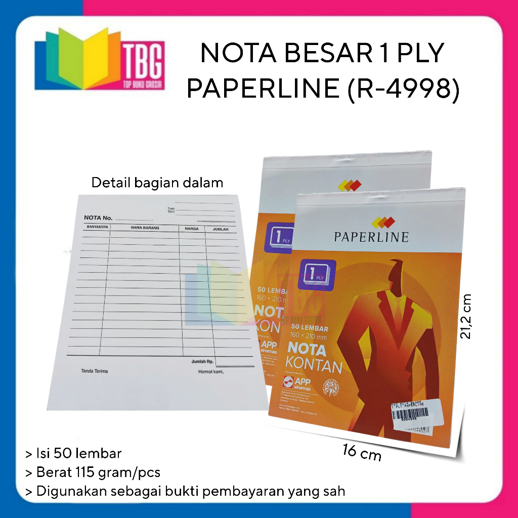 

1 PCS NOTA BESAR 1 PLY PAPERLINE / NOTA KONTAN / NOTA TANDA BUKTI PEMBAYARAN (R-4998)