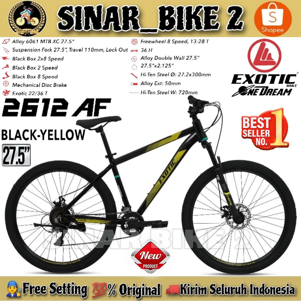 Sepeda Gunung Ukuran 27.5 Inch MTB EXOTIC ET 2612 AF BY PACIFIC Alloy 2X8 Speed Rem Cakram