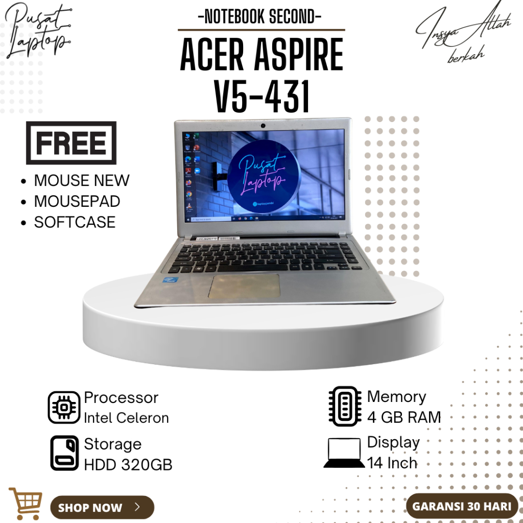 LAPTOP ACER V5-431 SECOND | INTEL CELERON | RAM 4GB | HDD 320GB | NORMAL | BERGARANSI