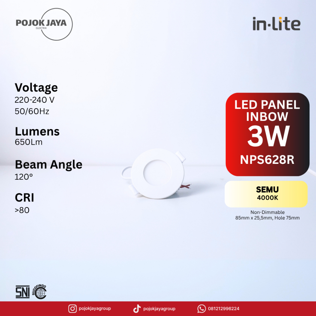 InLite LED Lampu Downlight Panel Inbow INPS628R 3 watt 4000K