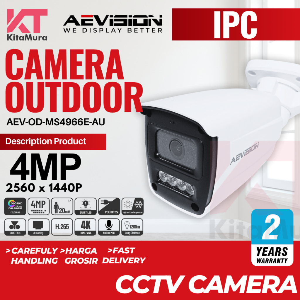 KAMERA CCTV IP OUTDOOR 4MP COLORFULL SIANG MALAM BERWARNA CCTV IP OUTDOOR IP66 AEVISION
