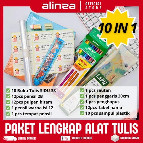 

Meriyah Storee - [PAKET HEMAT] Paket Alat Tulis Sekolah Lengkap 10 in 1 - Buku Tulis, Pensil,
