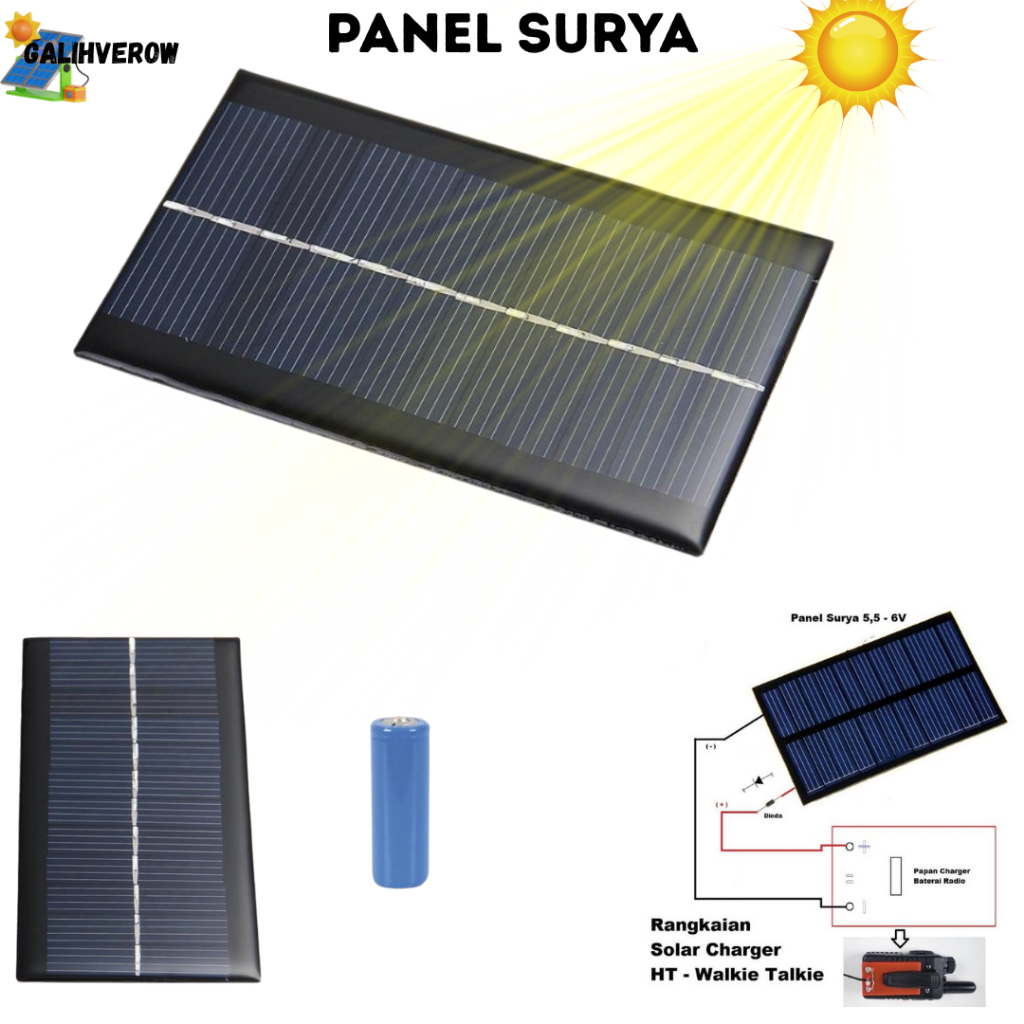 Panel Surya Solar Cell Mini 6v 1w Cas HP Powerbank 18650 DIY  / Solar Cell 6V 1W Generator Tenaga Ma
