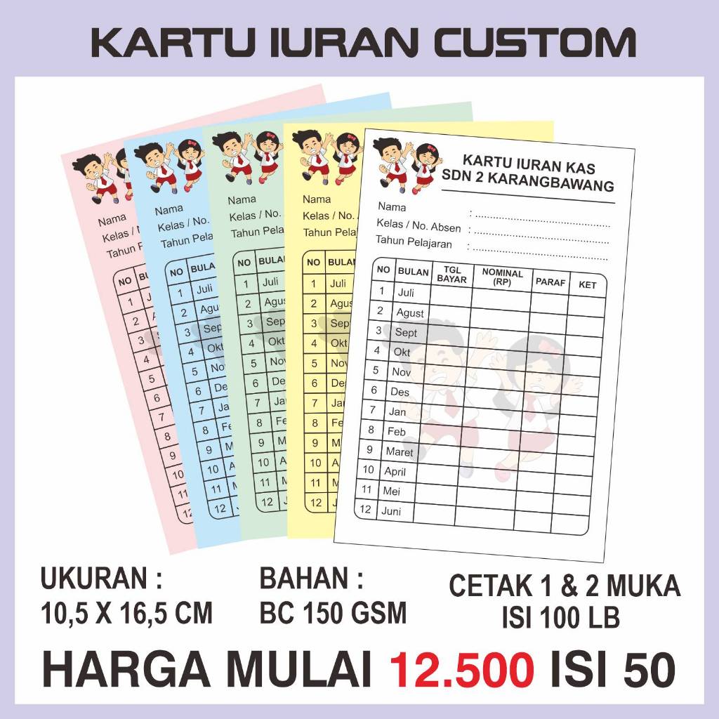 

[ PROMO ] KARTU IURAN SEKOLAH - SPP - INFAQ - SYAHRIYAH 100pcs