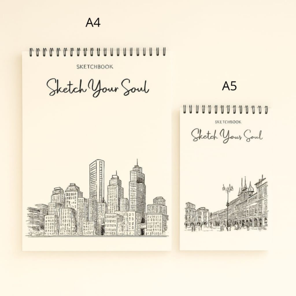 

Sketchbook Spiral Atas A4 A5 Monokrom | Bonus Box Pensil & Penghapus | Starter Kit Menggambar